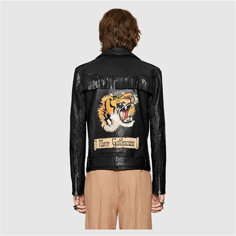 leather jacket designer mens gucci|gucci tiger leather jacket.